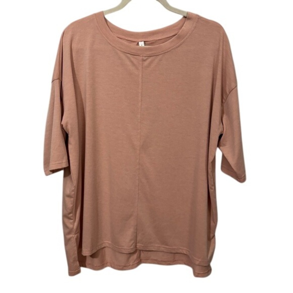 Glam Blush Pink Peach Boxy 3/4‎ Sleeve Tee Blouse